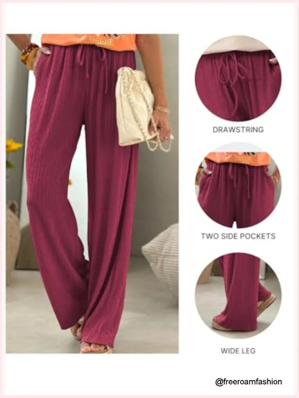 Linen Wide Leg Palazzo Pants with Pockets Drawstring Waist Trousers_5
